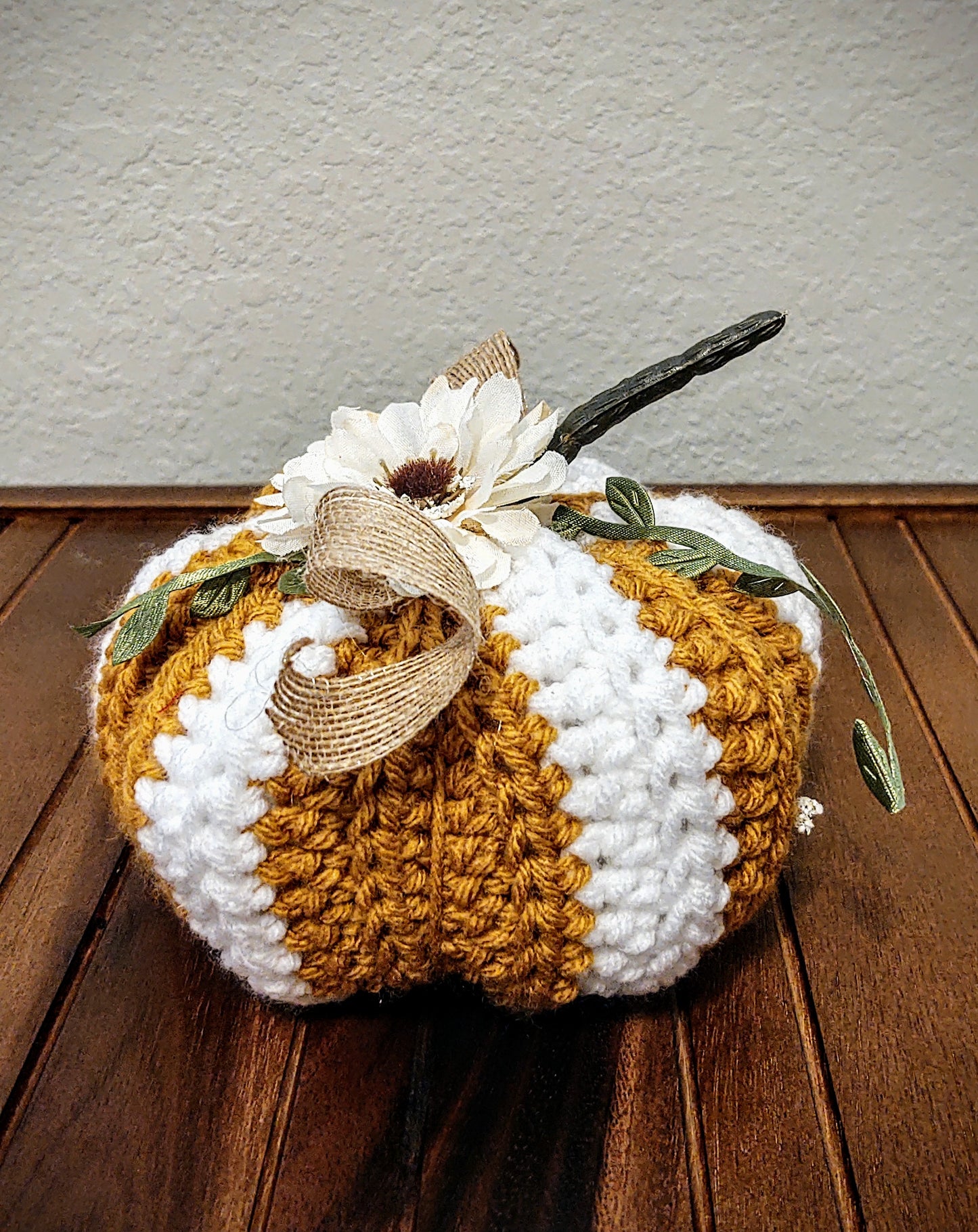 Golden yellow & White Crocheted Pumpkin