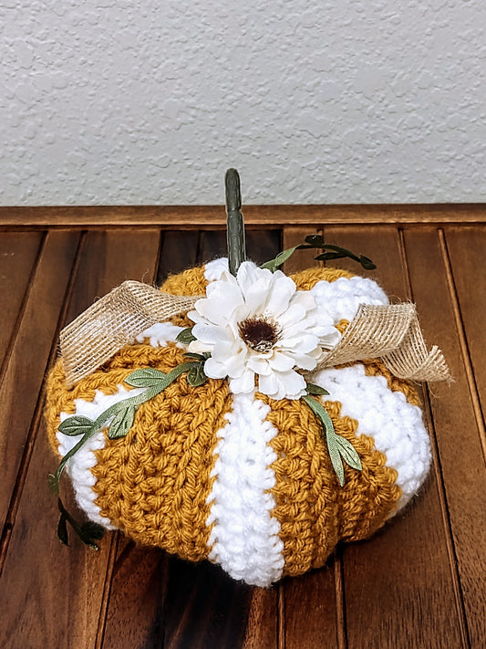 Golden yellow & White Crocheted Pumpkin