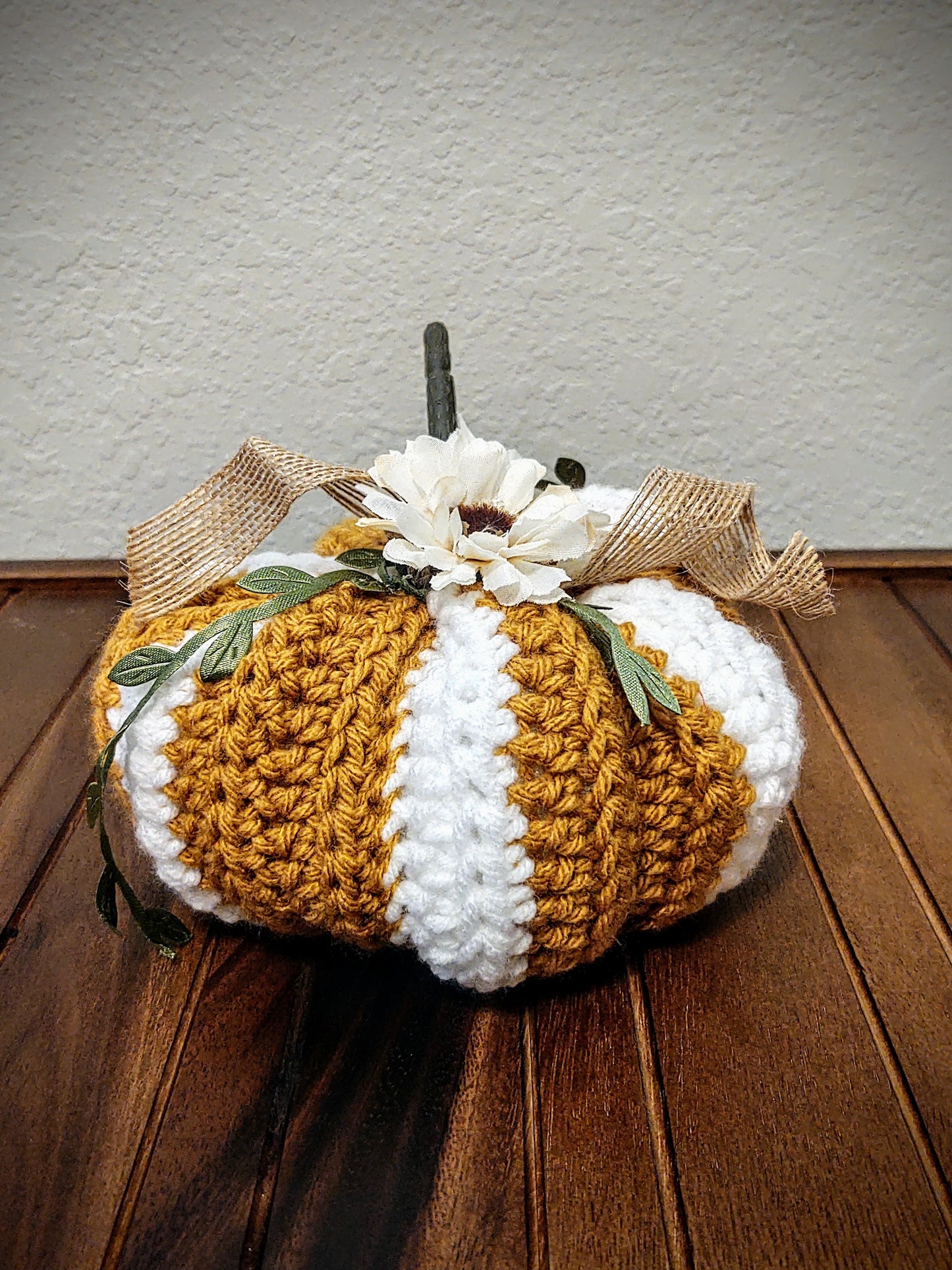 Golden yellow & White Crocheted Pumpkin