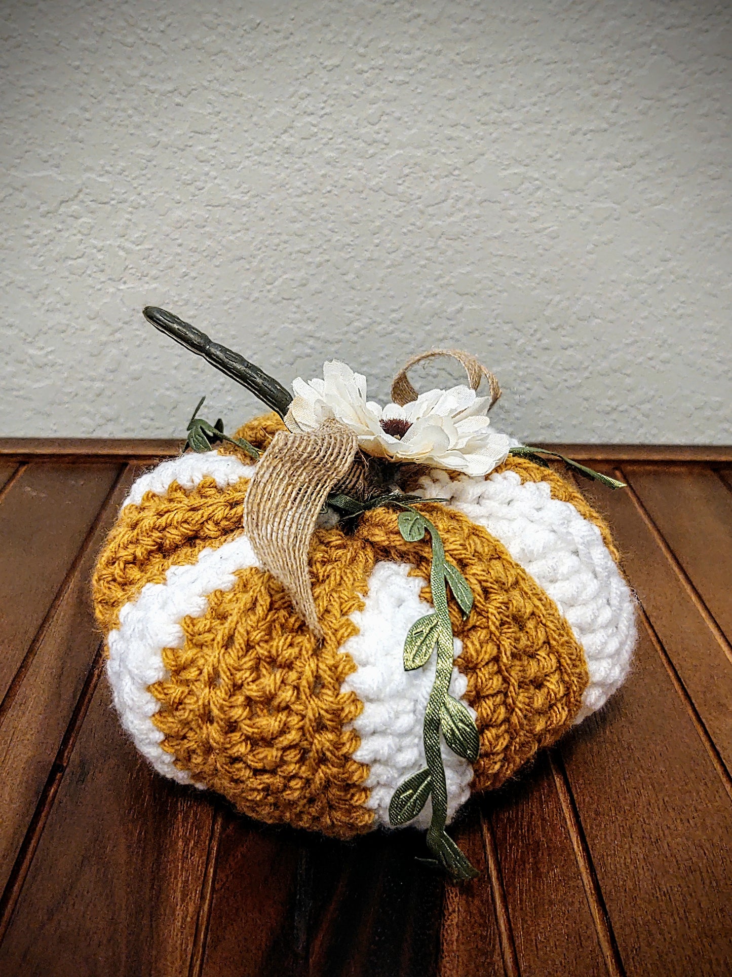 Golden yellow & White Crocheted Pumpkin